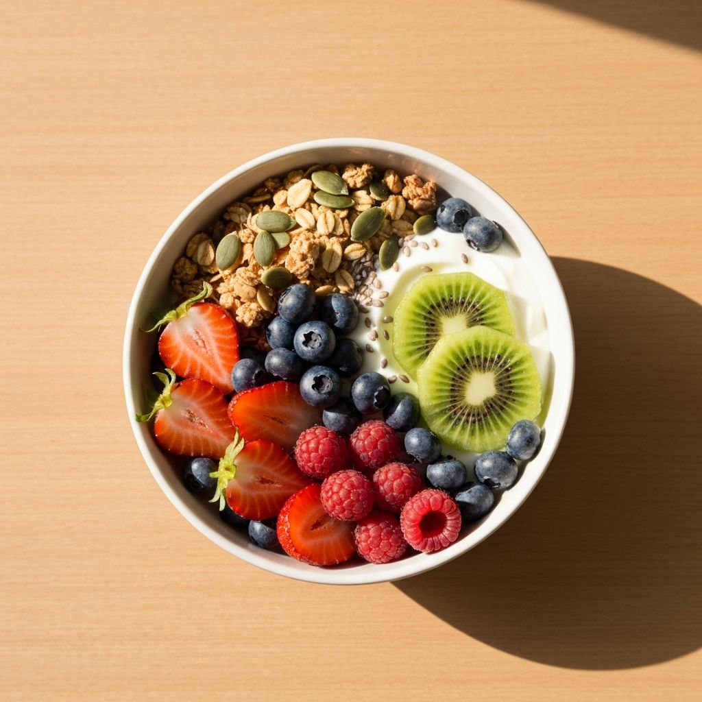 Bowl de desayuno saludable con frutas y granola